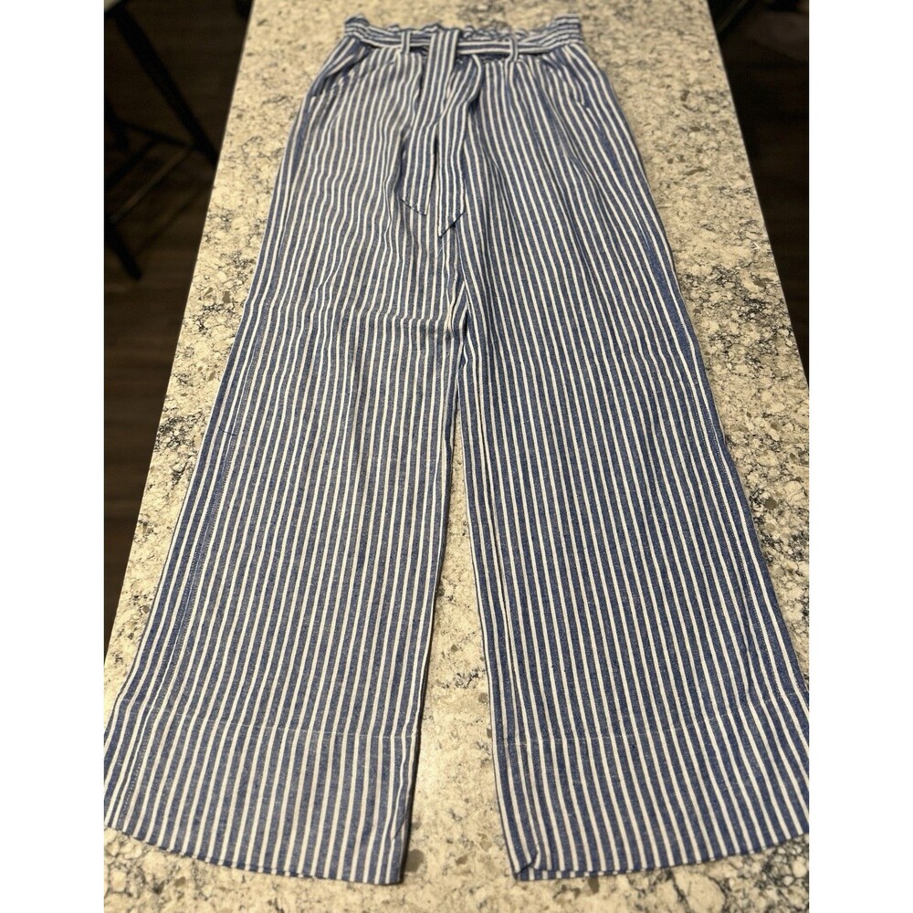Rewind Black Stripe Linen Blend Wide Leg Crop Pants Small